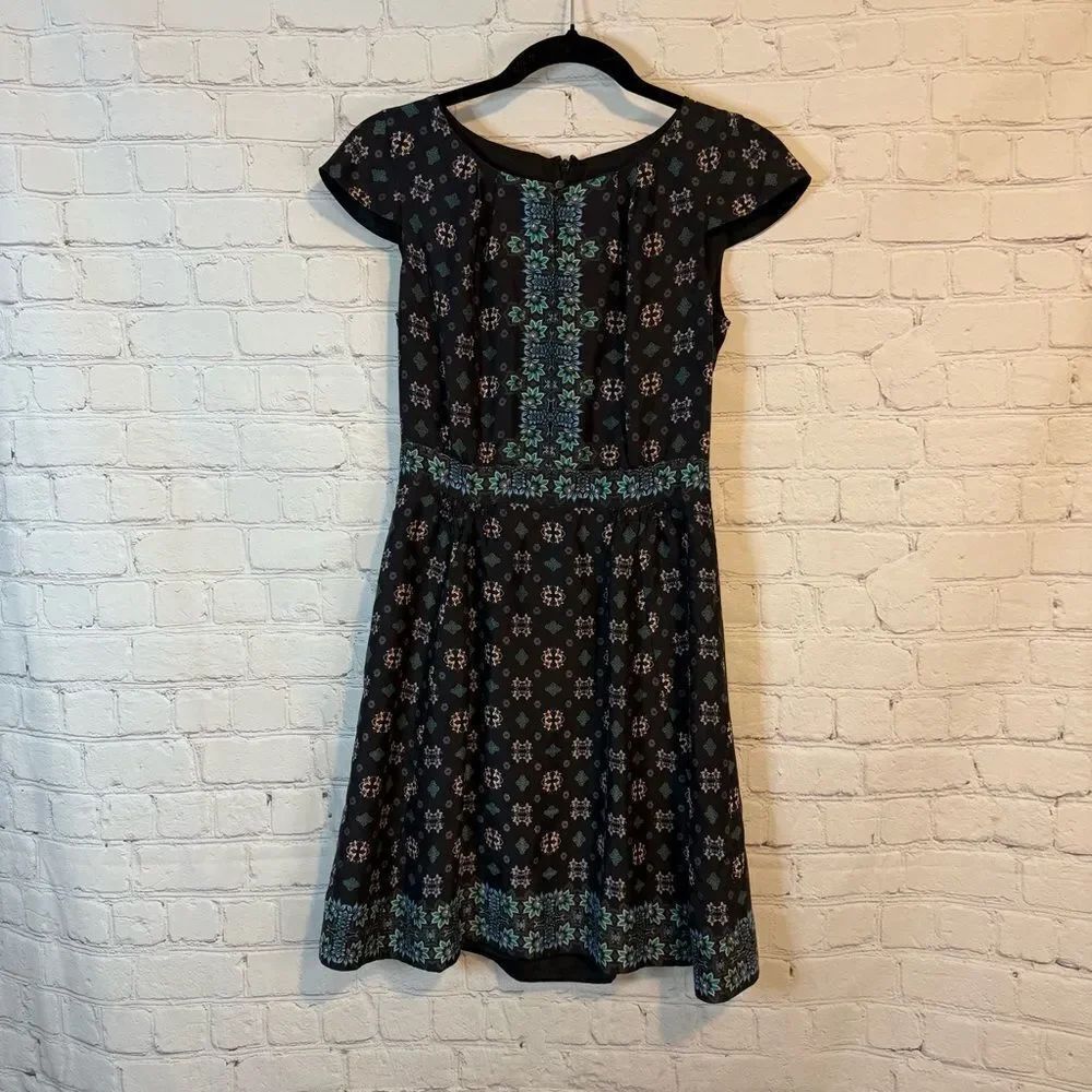 J. Crew Black and Blue A-lineโMini Dress with Flutter Cap Sleeves Silk